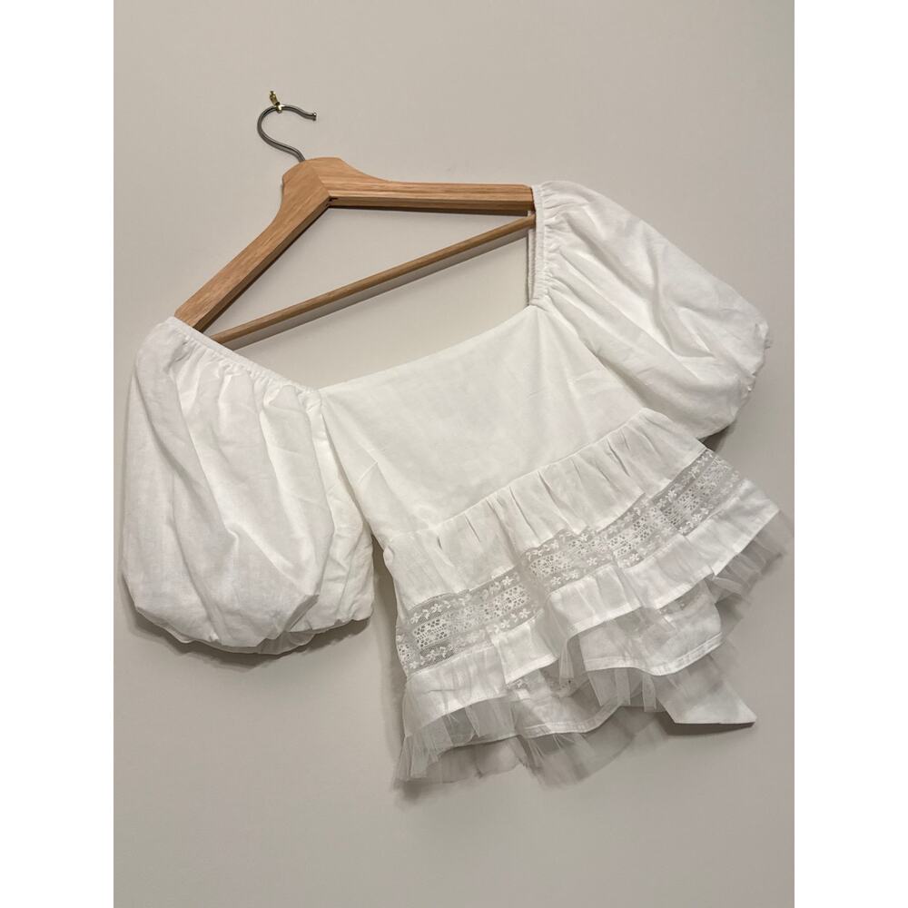 White Puff Sleeve Lace Crop Top – Dee Elly NWT XS